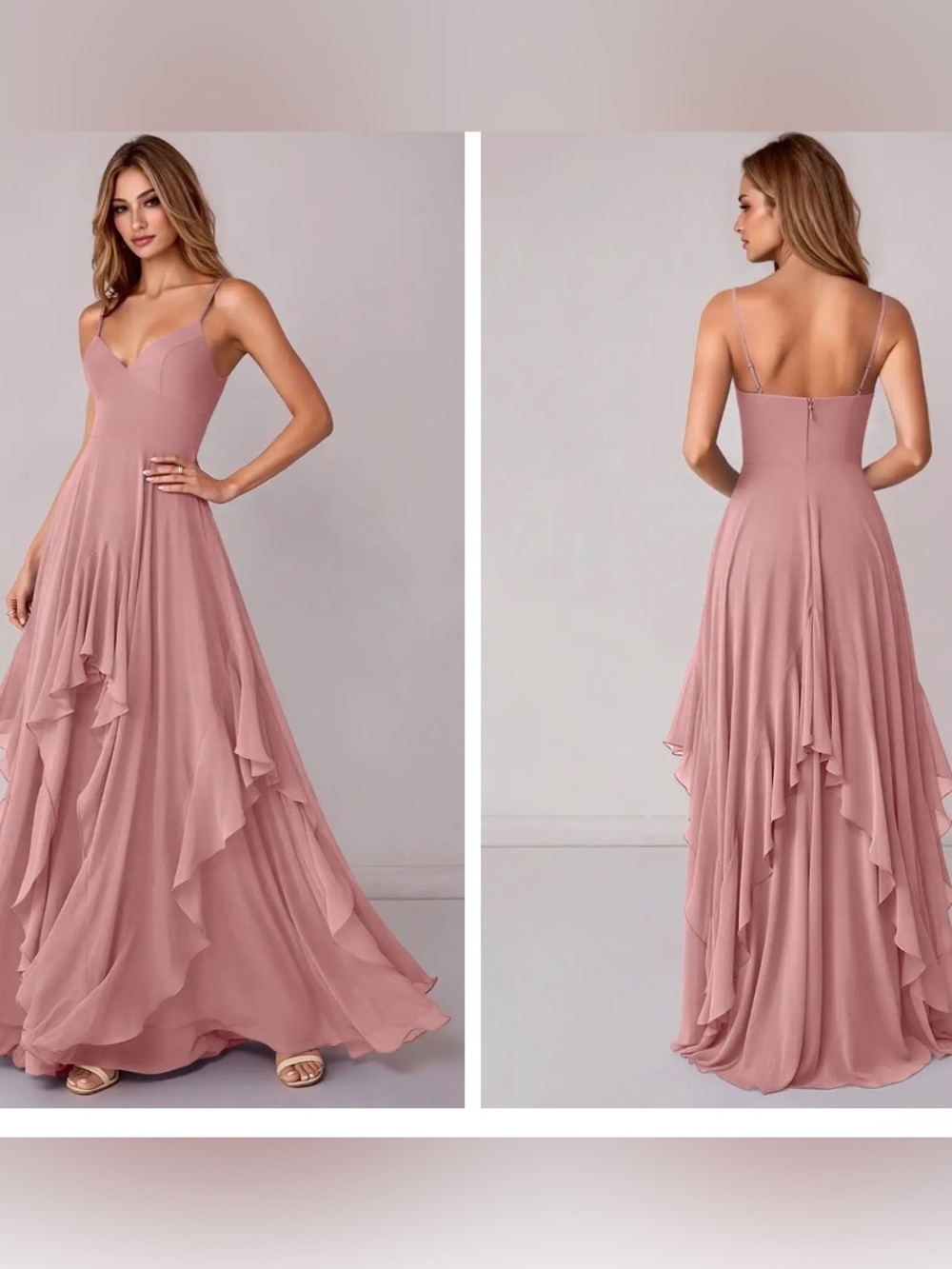 Azazie Dusty Rose High-Low Ruffled Dress